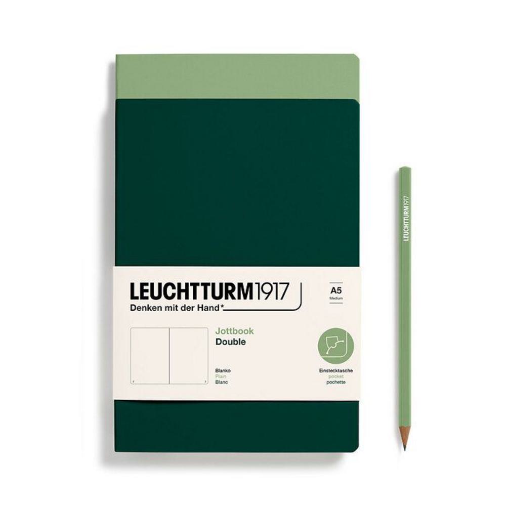 Leuchtturm, Green, Journal, Art & School, A5, Plain, Jottbook Double, Sage & Forest Green, 724288